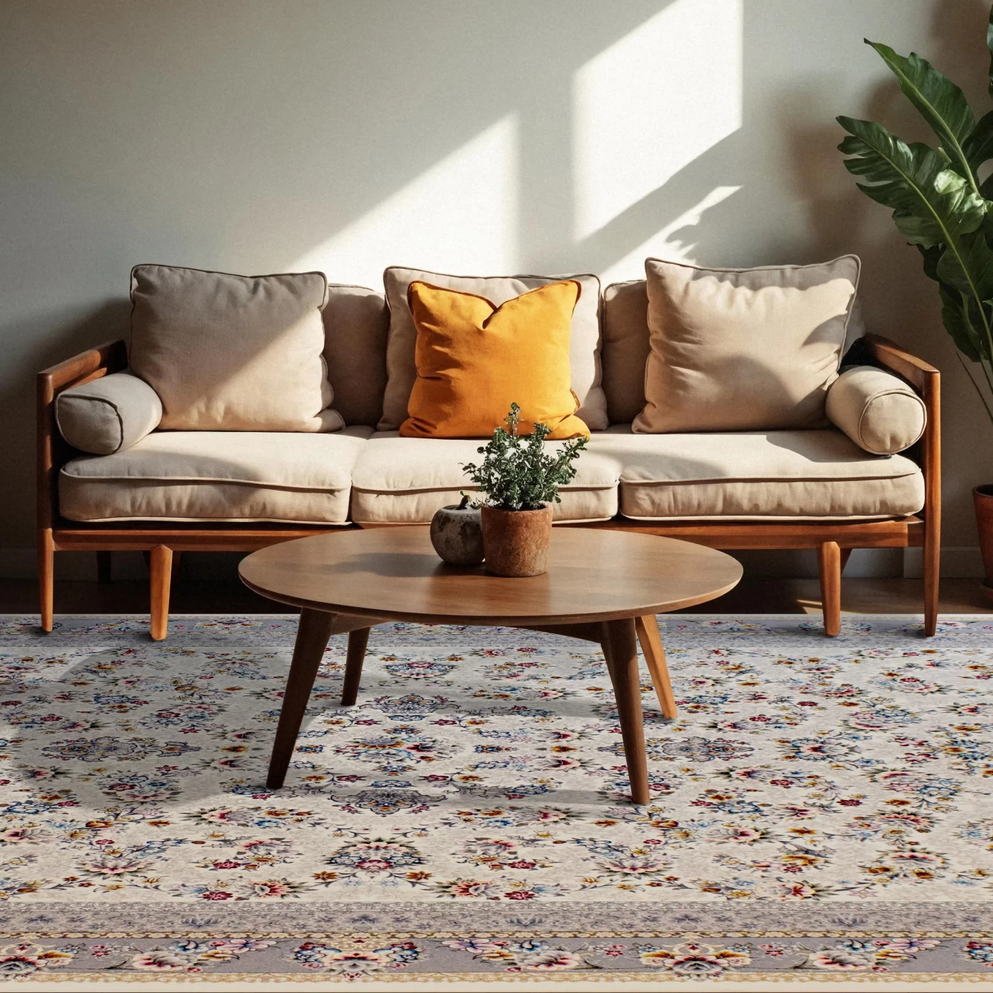 فرش ماشینی 700 شانه تراکم 2550 طرح ساحل کرم