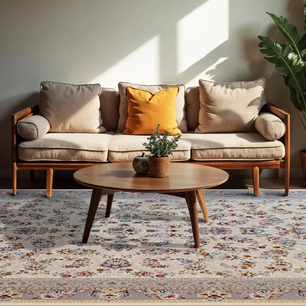 فرش ماشینی 700 شانه تراکم 2550 طرح ساحل کرم