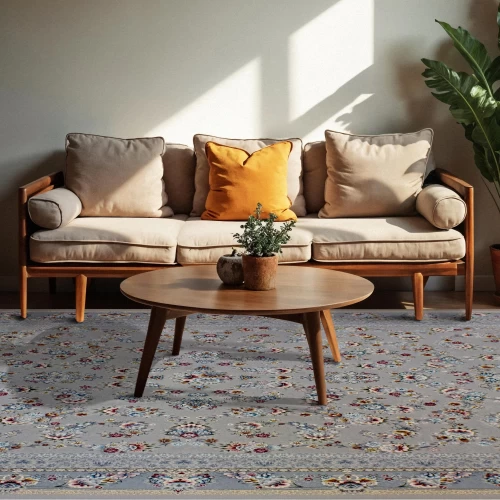 فرش ماشینی ۷۰۰ شانه تراکم ۲۵۵۰ طرح ساحل نقره‌ ای