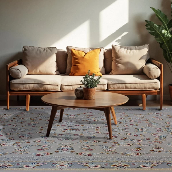 فرش ماشینی ۷۰۰ شانه تراکم ۲۵۵۰ طرح ساحل نقره‌ ای