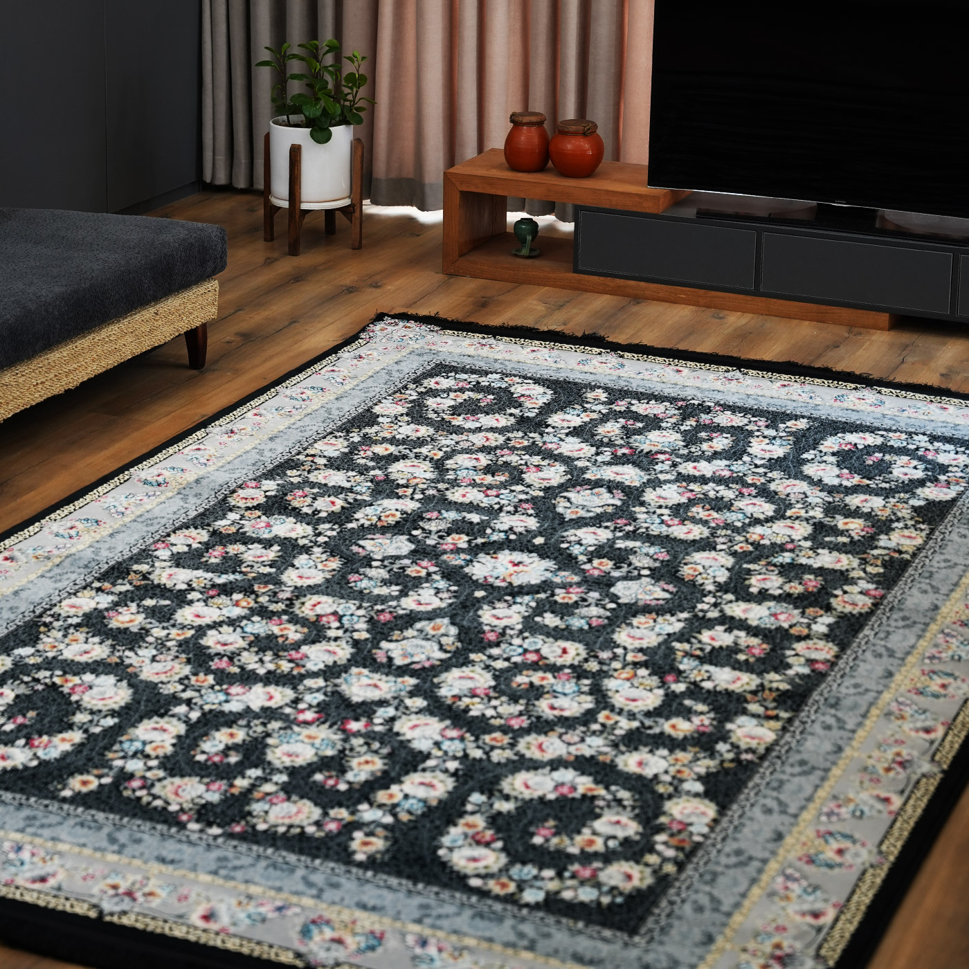 فرش ماشینی 700 شانه تراکم 2550 طرح ساحل سرمه ای