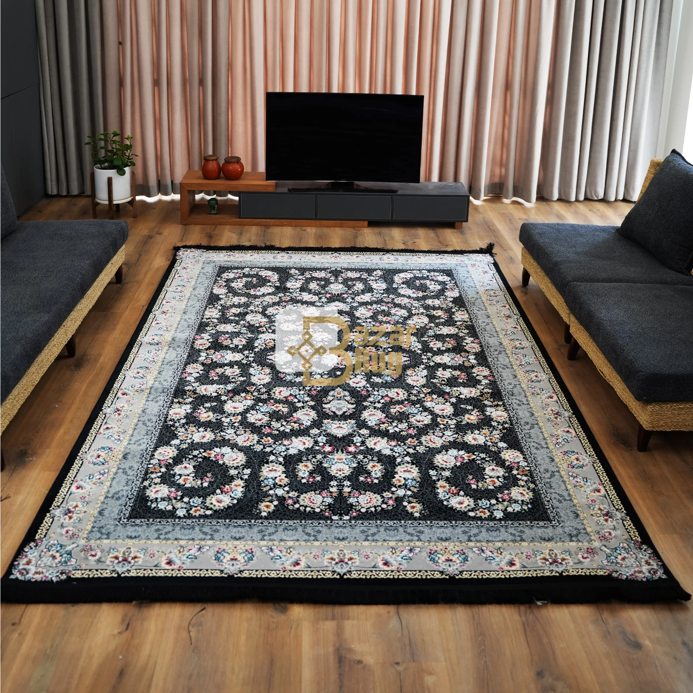 فرش ماشینی 700 شانه تراکم 2550 طرح ساحل سرمه ای