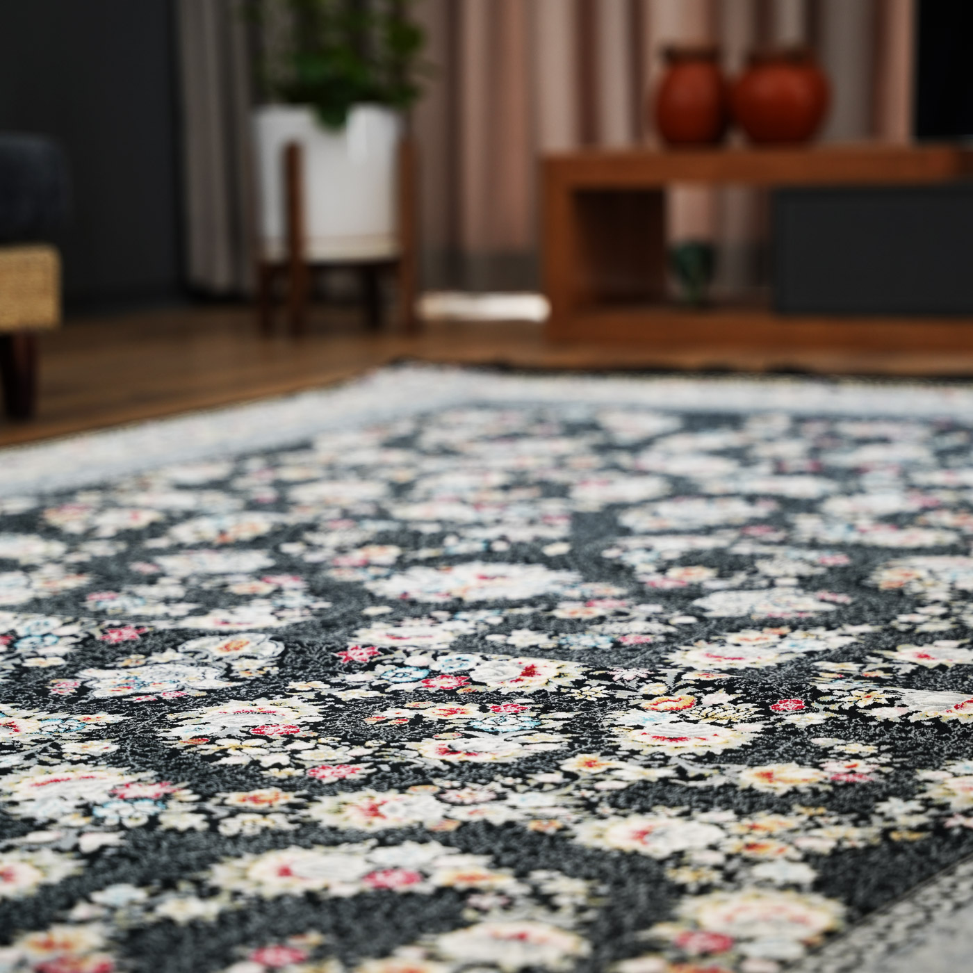 فرش ماشینی 700 شانه تراکم 2550 طرح ساحل سرمه ای