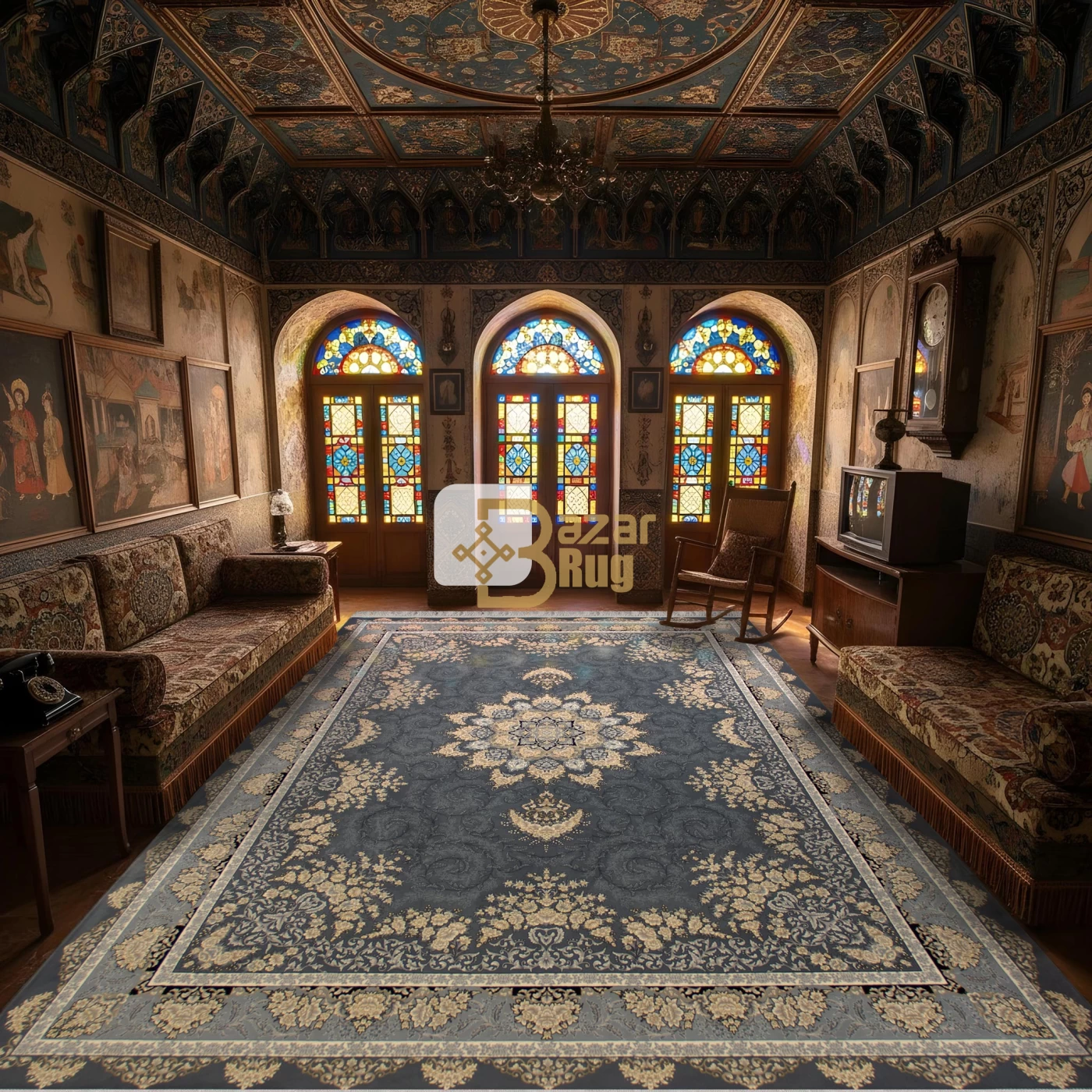 	فرش ماشینی 700 شانه تراکم 2550 طرح شیفته دودی