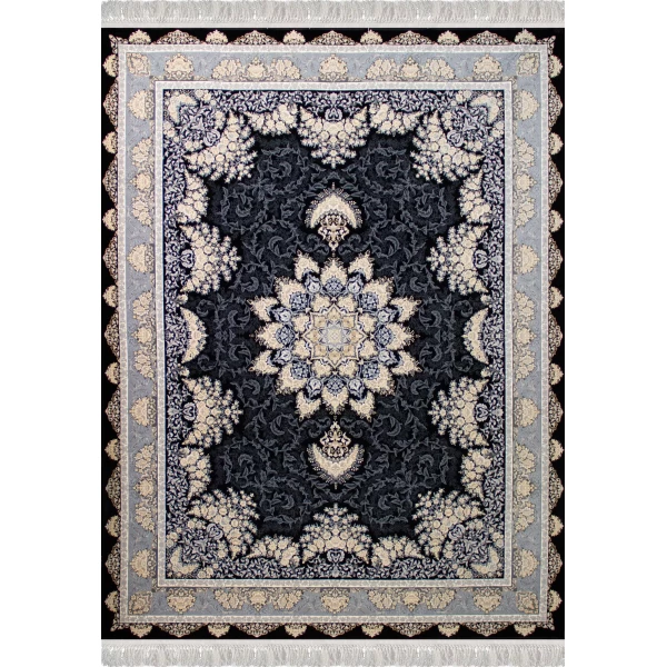 فرش ماشینی ۷۰۰ شانه تراکم ۲۵۵۰ طرح شیفته سرمه‌ ای