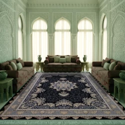 فرش ماشینی ۷۰۰ شانه تراکم ۲۵۵۰ طرح شیفته سرمه‌ ای - بازارفرش - فرش 700 شانه