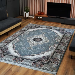 فرش ماشینی 700 شانه تراکم 2550 طرح سوگند سرمه ای - بازارفرش - فرش 700 شانه