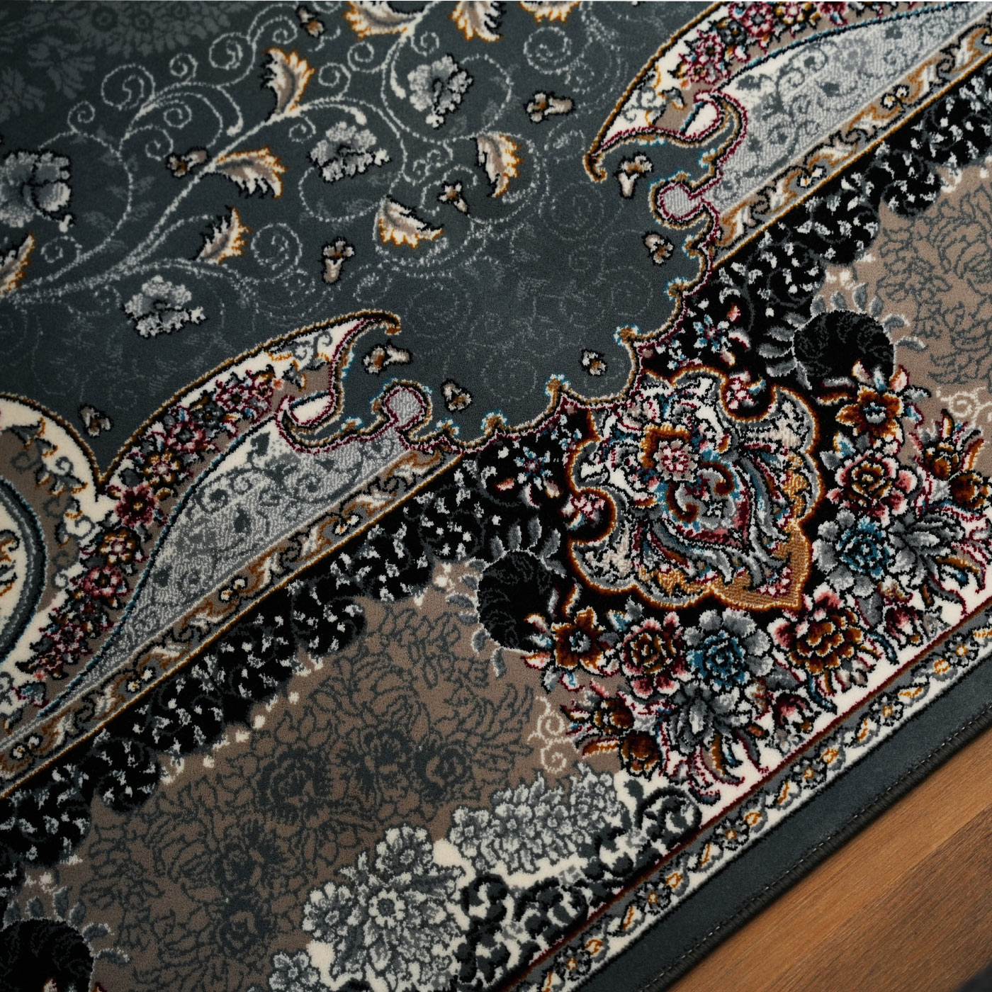 فرش ماشینی 700 شانه تراکم 2550 طرح سوگند سرمه ای