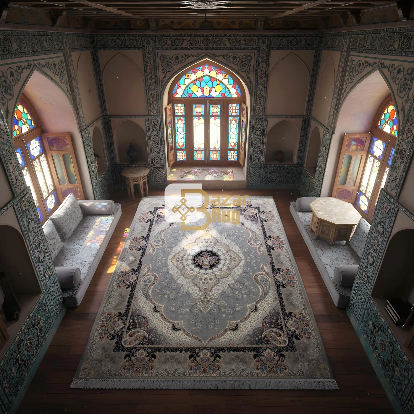 فرش ماشینی ۷۰۰ شانه تراکم ۲۵۵۰ طرح سوگند نقره ای