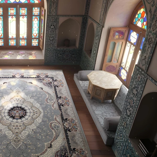 فرش ماشینی ۷۰۰ شانه تراکم ۲۵۵۰ طرح سوگند نقره ای