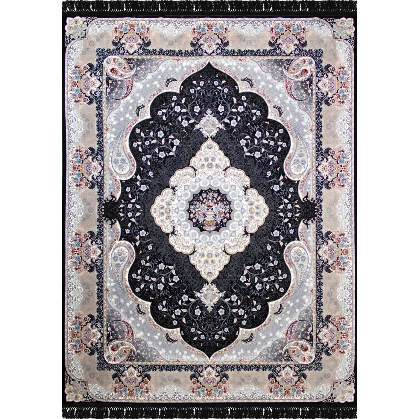 فرش ماشینی 700 شانه تراکم 2550 طرح سوگند سرمه ای