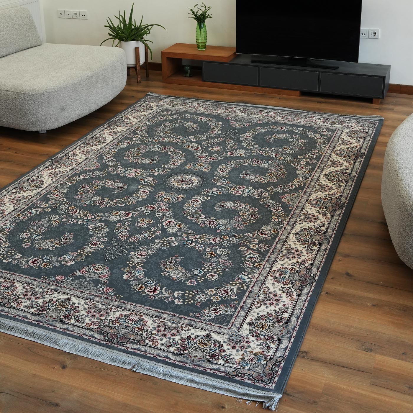 فرش ماشینی 700 شانه تراکم 2550 طرح شکوه دودی