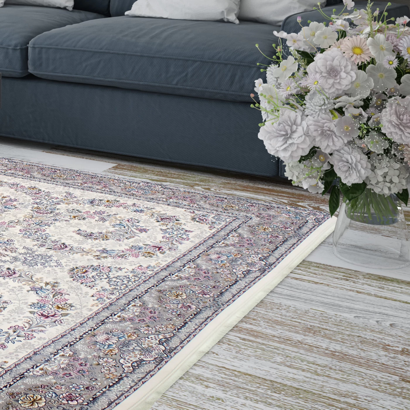 فرش ماشینی ۷۰۰ شانه تراکم ۲۵۵۰ طرح شکوه کرم