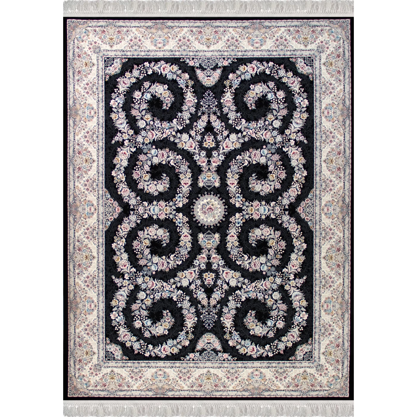 فرش ماشینی ۷۰۰ شانه تراکم ۲۵۵۰ طرح شکوه سرمه ای