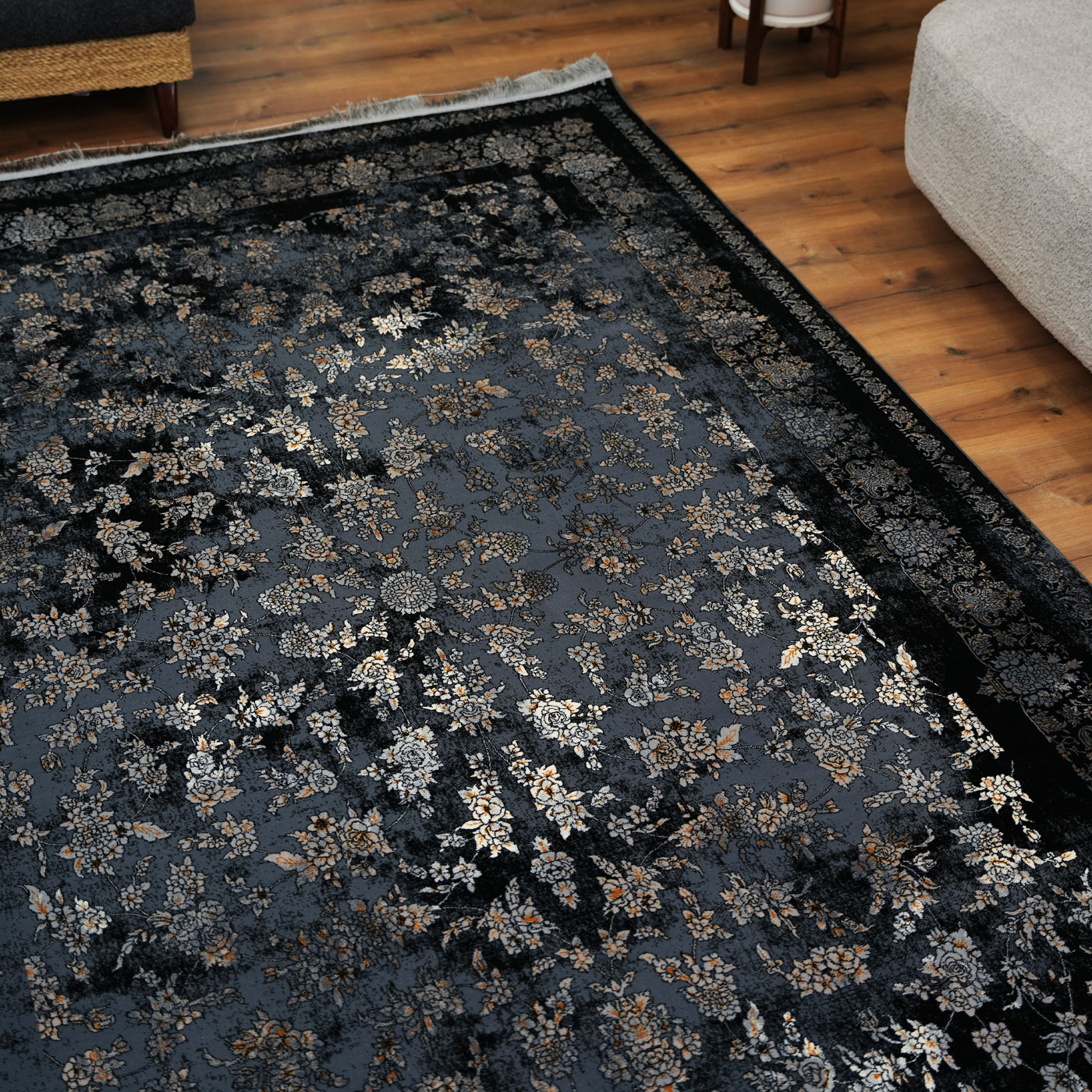 فرش ماشینی 700 شانه تراکم 2550 طرح سپیده سرمه ای