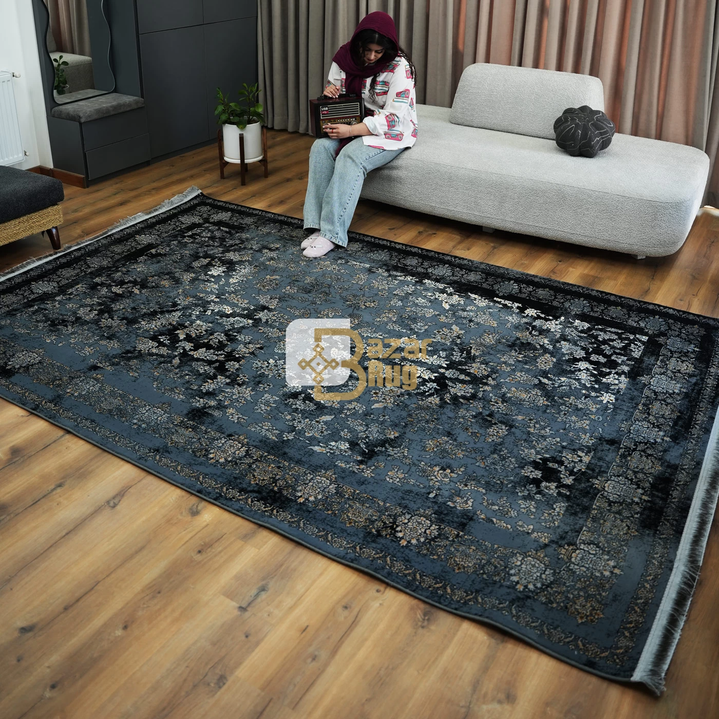 فرش ماشینی 700 شانه تراکم 2550 طرح سپیده دودی