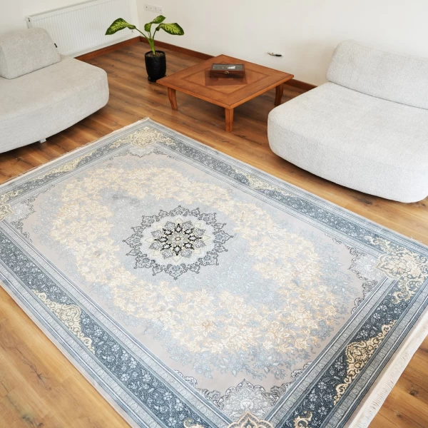 فرش ماشینی 700 شانه تراکم 2550 طرح تندیس نقره ای