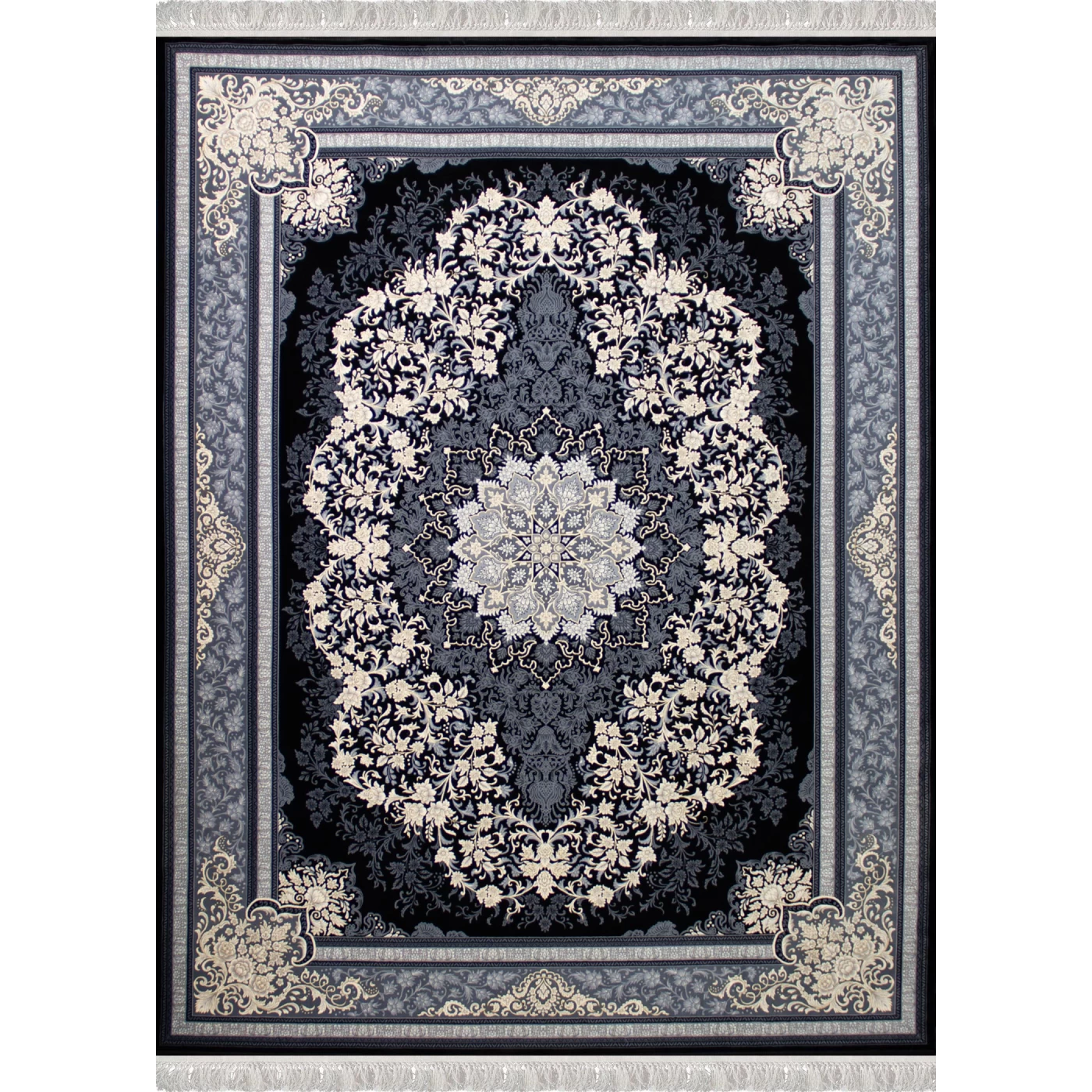 فرش ماشینی 700 شانه تراکم 2550 طرح تندیس سرمه ای