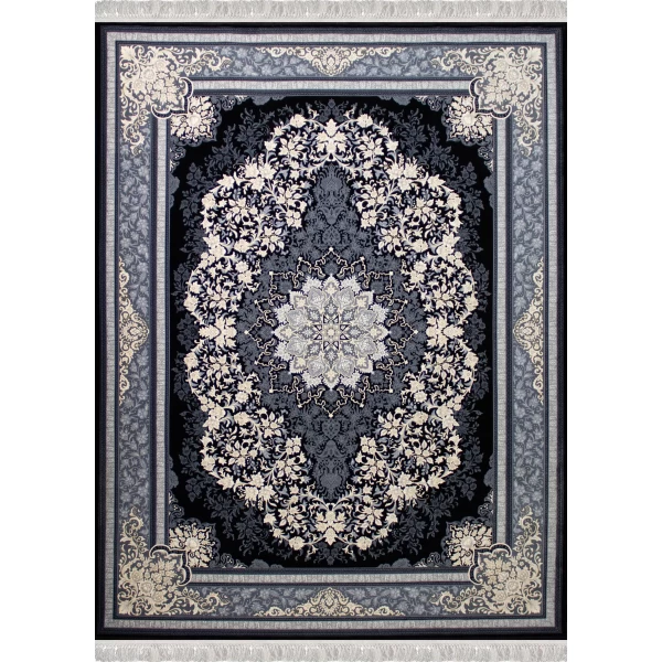 فرش ماشینی 700 شانه تراکم 2550 طرح تندیس سرمه ای