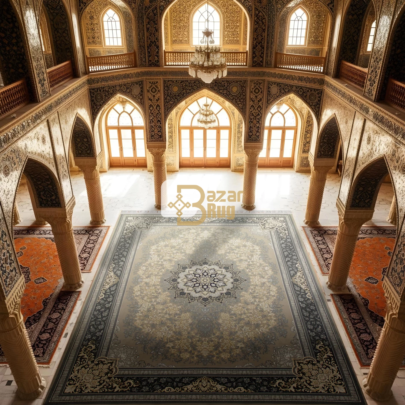 فرش ماشینی 700 شانه تراکم 2550 طرح تندیس ترمه ای