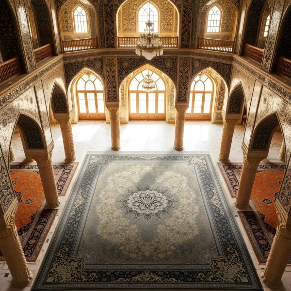 فرش ماشینی 700 شانه تراکم 2550 طرح تندیس ترمه ای