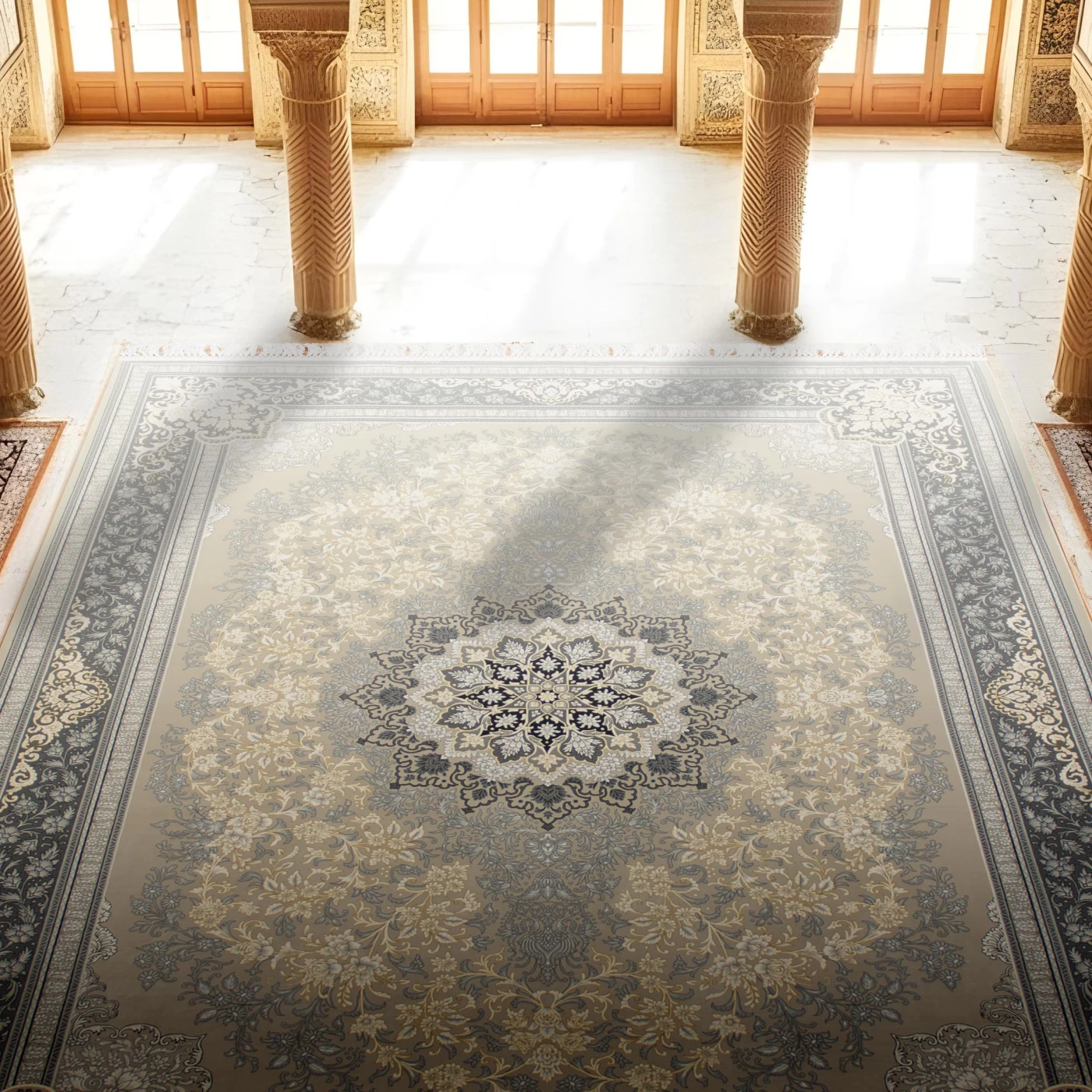 فرش ماشینی 700 شانه تراکم 2550 طرح تندیس ترمه ای