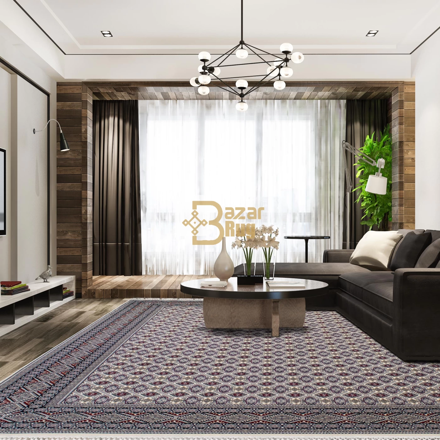 فرش ماشینی 700 شانه تراکم 2550 طرح ترکمن کرم