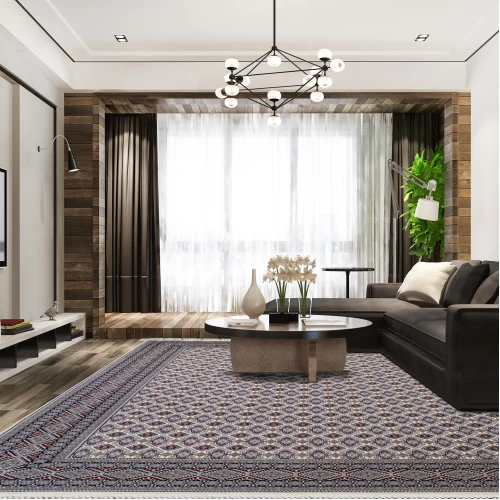 فرش ماشینی 700 شانه تراکم 2550 طرح ترکمن کرم