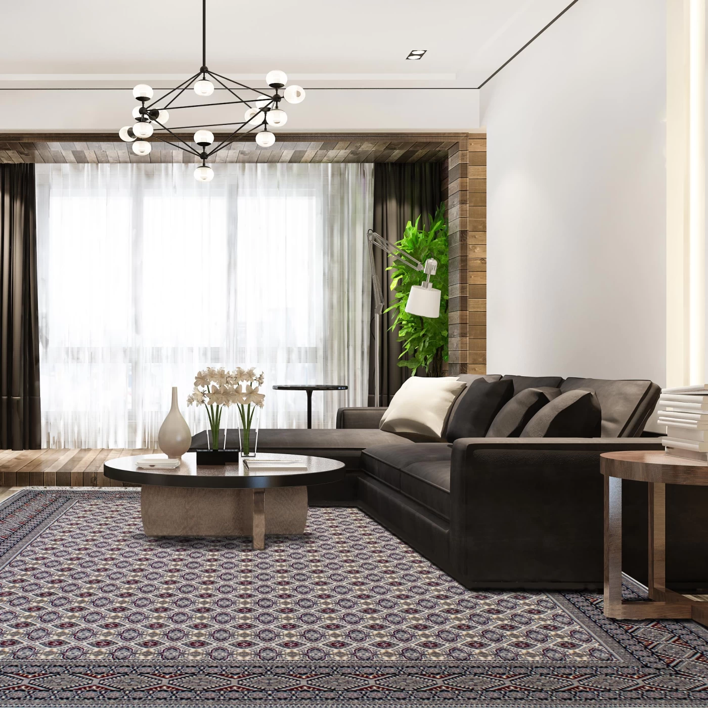 فرش ماشینی 700 شانه تراکم 2550 طرح ترکمن کرم