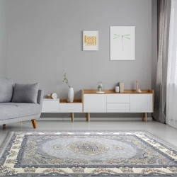 سجادة منسوجة آليًا 700 شانه  تراکم 2550 تصميم جاكلين فضي - بازار راج - سجادة 700 عقدة عرضية