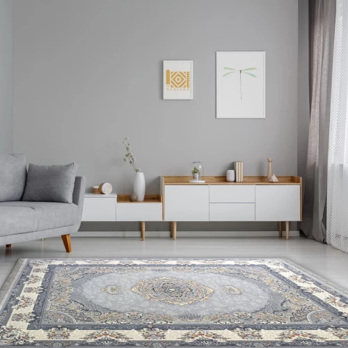  فرش ماشینی 700 شانه تراکم 2550 طرح ژاکلین نقره ای