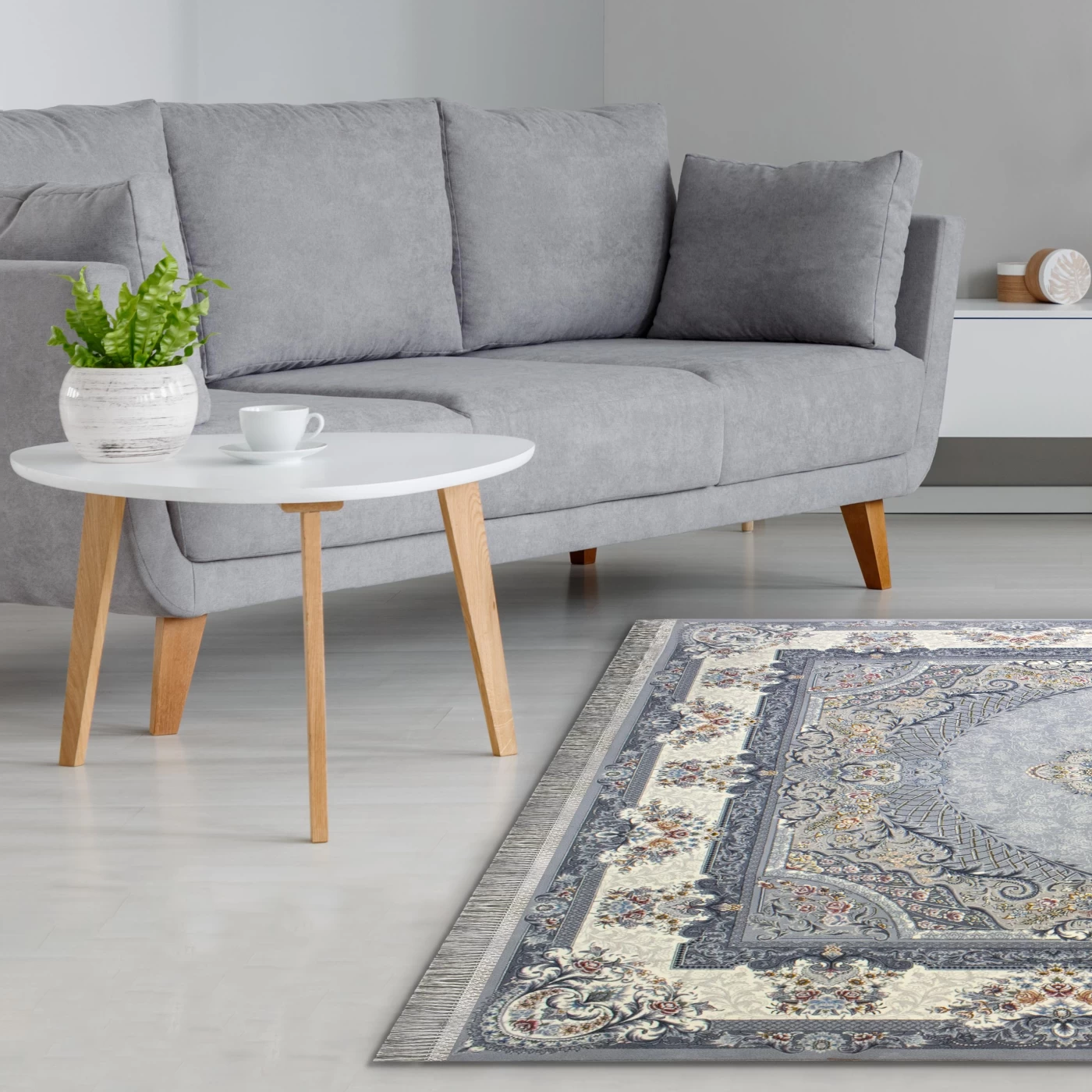 فرش ماشینی 700 شانه تراکم 2550 طرح ژاکلین نقره‌ای