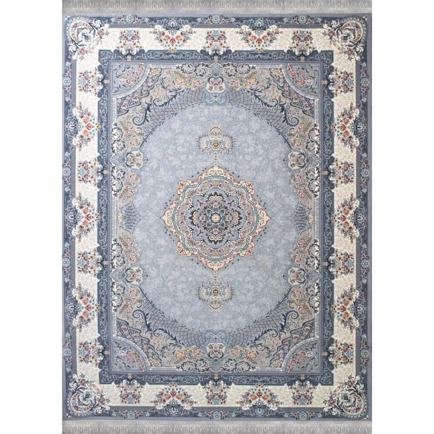 فرش ماشینی 700 شانه تراکم 2550 طرح ژاکلین نقره‌ای