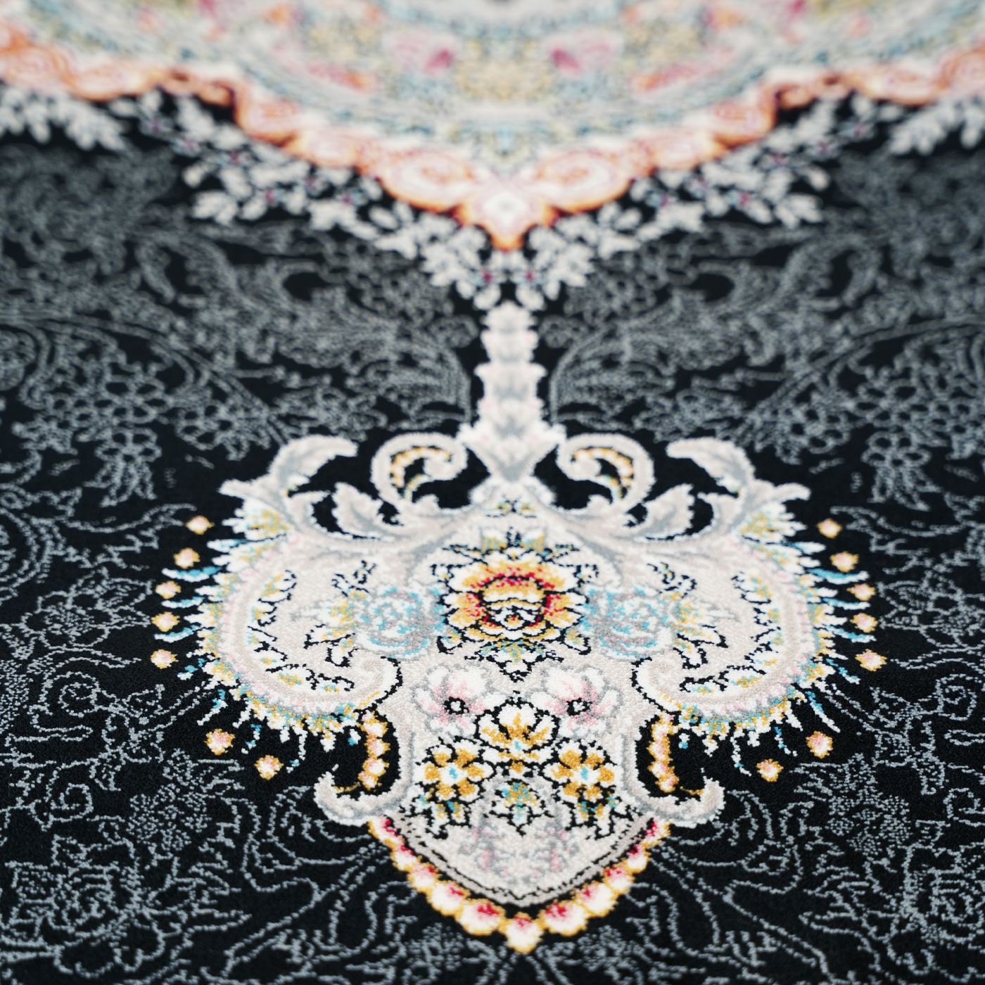 فرش ماشینی 700 شانه تراکم 2550 طرح ژاکلین سرمه ای