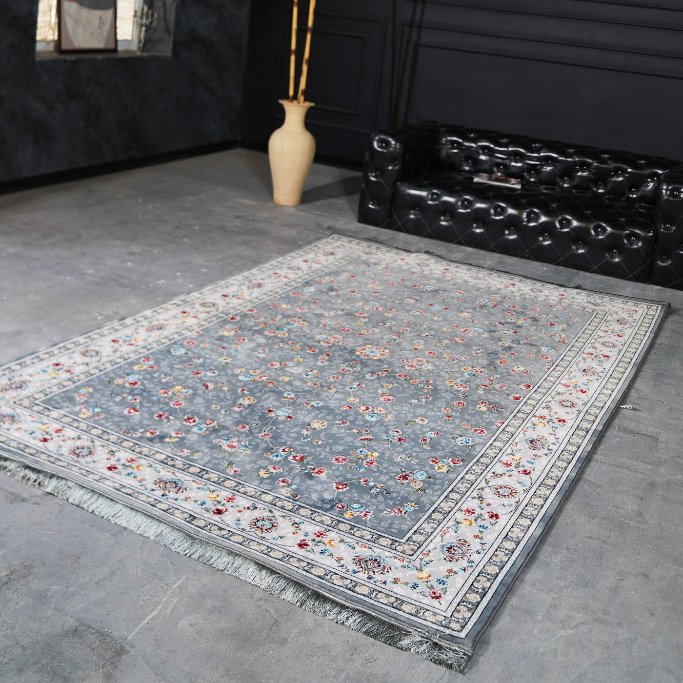 فرش ماشینی 700 شانه تراکم 2550 طرح زیبا دودی