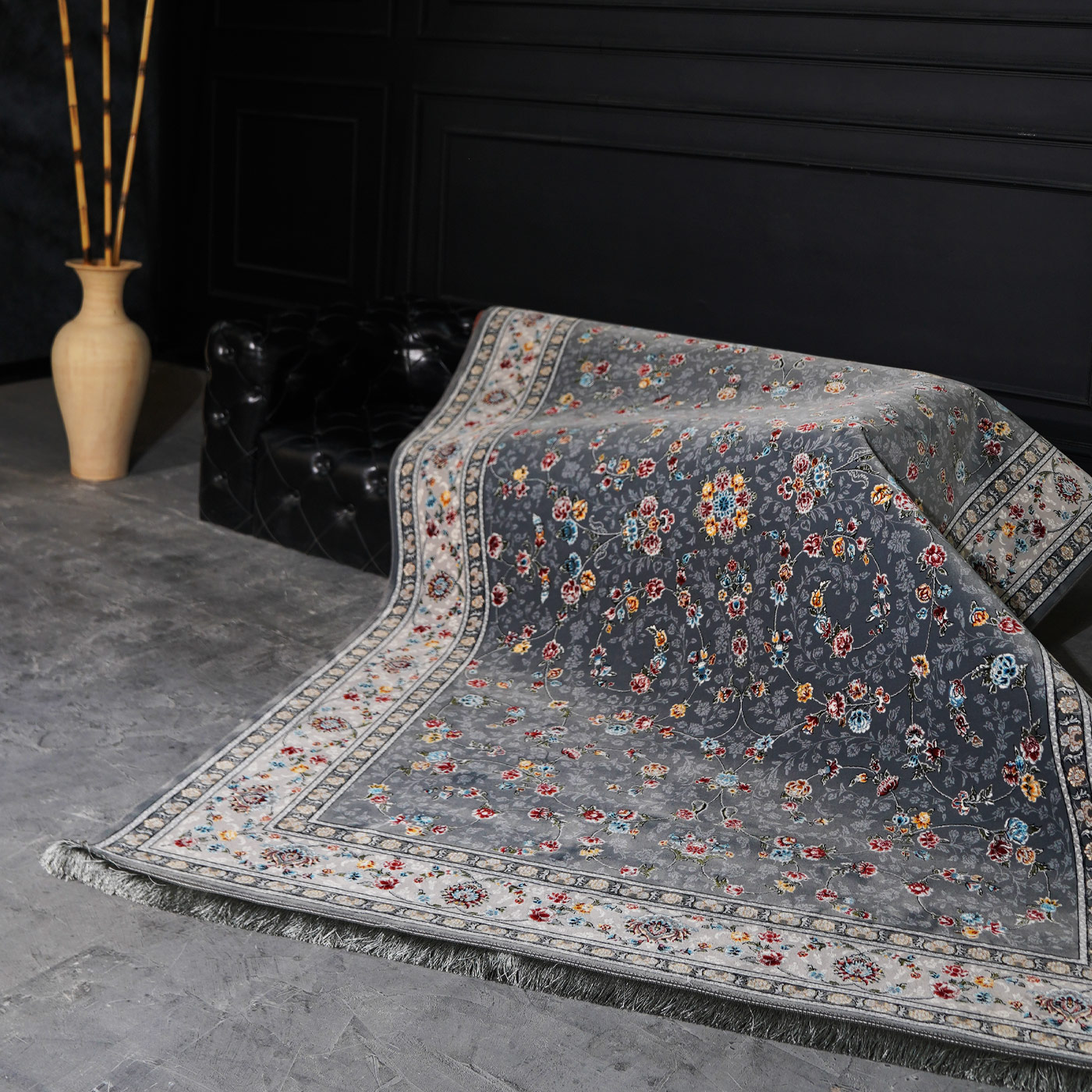 فرش ماشینی 700 شانه تراکم 2550 طرح زیبا دودی