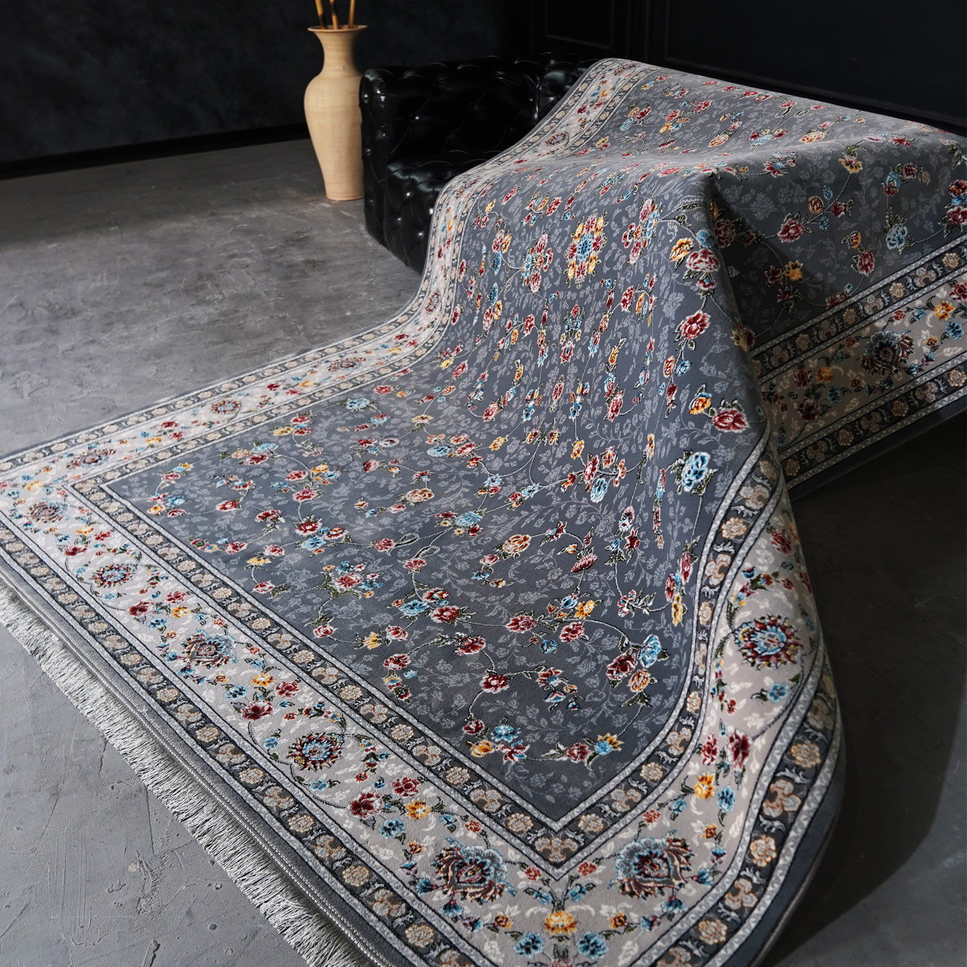 فرش ماشینی 700 شانه تراکم 2550 طرح زیبا دودی