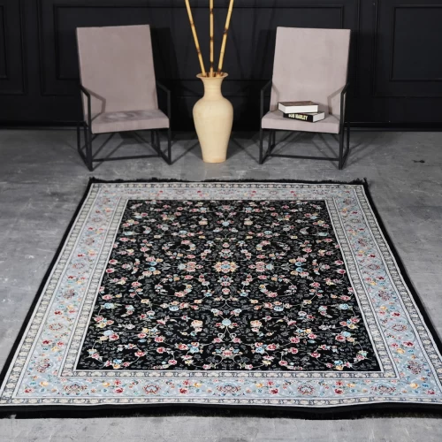 فرش ماشینی 700 شانه تراکم 2550 طرح زیبا سرمه ای