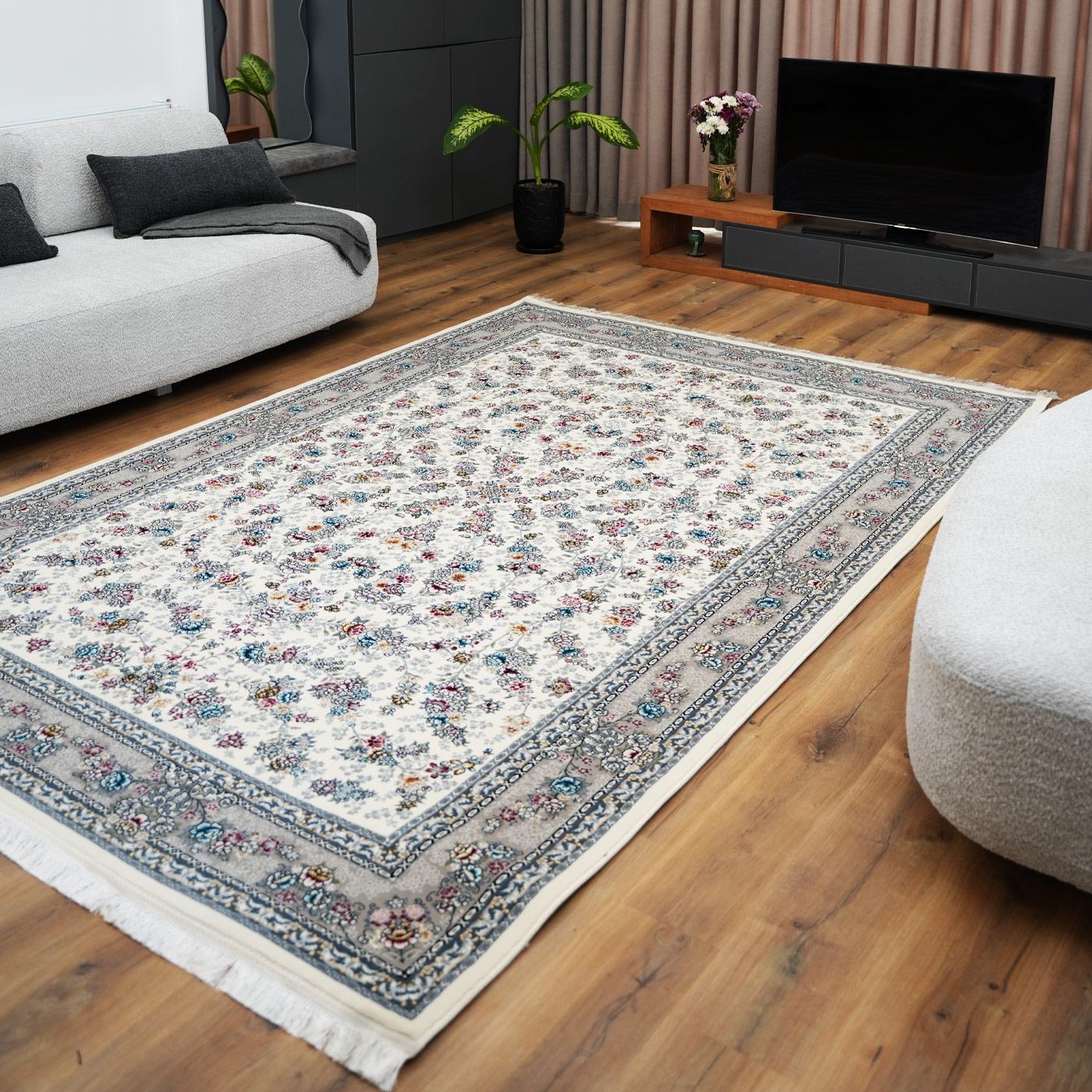 فرش ماشینی 700 شانه تراکم 2550 طرح ژینوس کرم