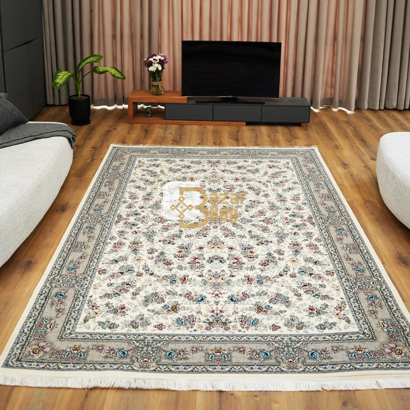 فرش ماشینی 700 شانه تراکم 2550 طرح ژینوس کرم