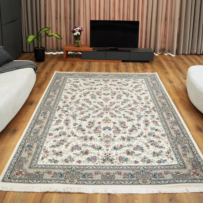 فرش ماشینی ۷۰۰ شانه تراکم ۲۵۵۰ طرح ژینوس کرم...