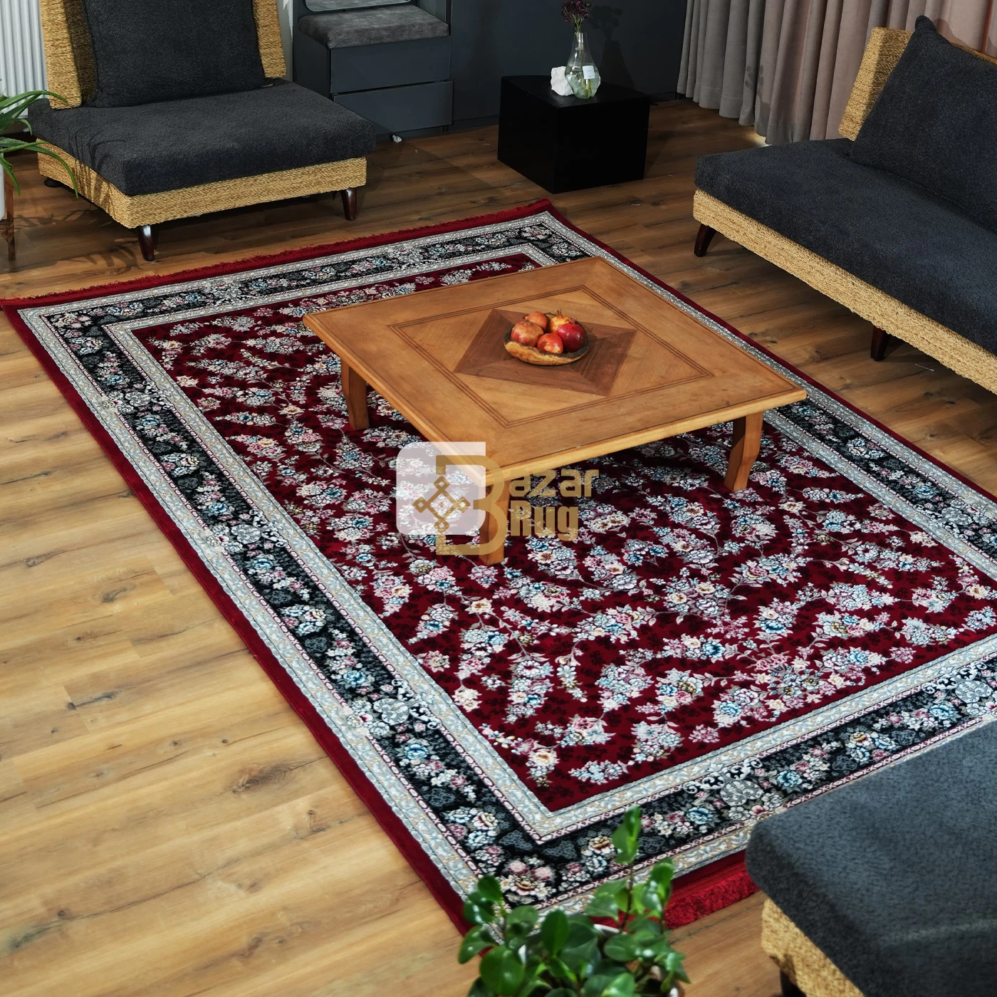 فرش ماشینی 700 شانه تراکم 2550 طرح ژینوس روناسی حاشیه سرمه ای