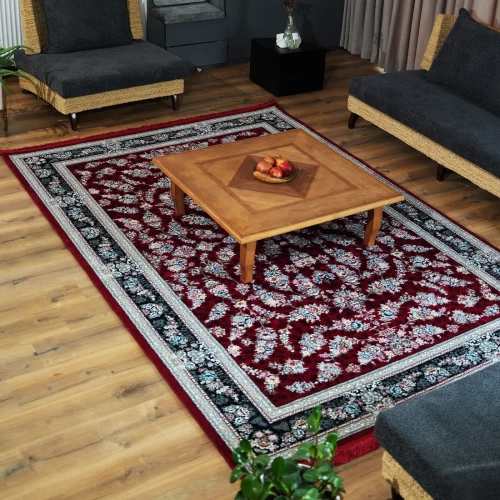 فرش ماشینی 700 شانه تراکم 2550 طرح ژینوس روناسی حاشیه سرمه ای