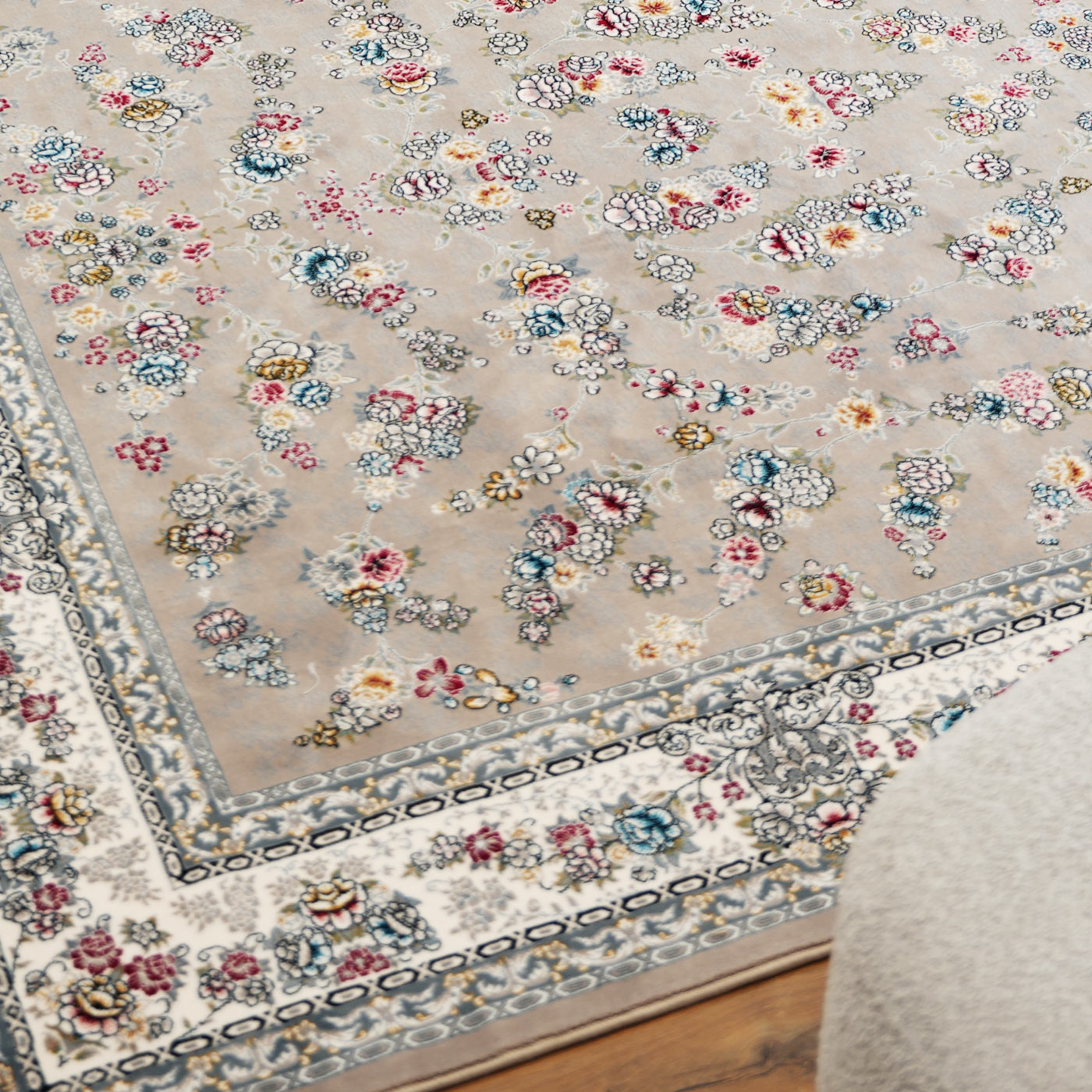 فرش ماشینی ۷۰۰ شانه تراکم ۲۵۵۰ طرح ژینوس ترمه‌ ای