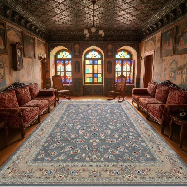 فرش ماشینی ۷۰۰ شانه تراکم ۲۵۵۰ طرح ژینوس دودی