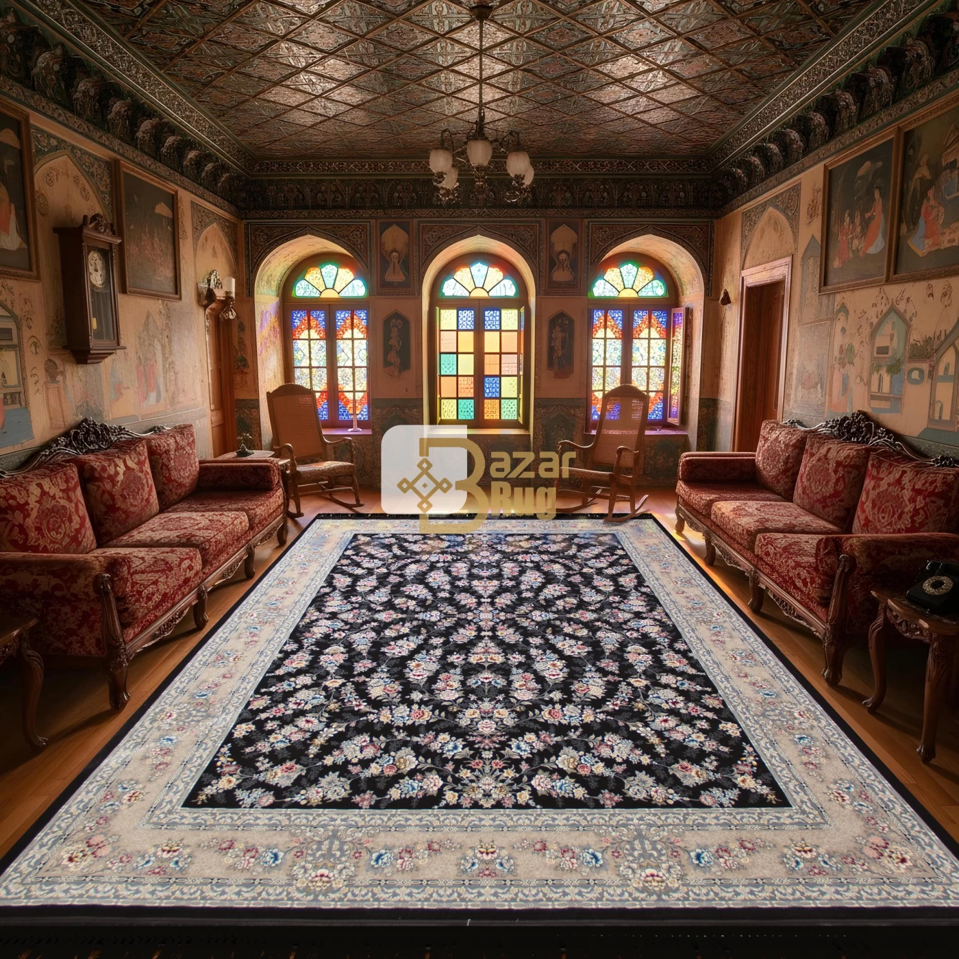  فرش ماشینی ۷۰۰ شانه تراکم ۲۵۵۰ طرح ژینوس سرمه ای