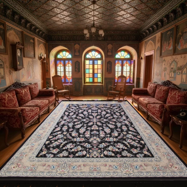  فرش ماشینی ۷۰۰ شانه تراکم ۲۵۵۰ طرح ژینوس سرمه ای