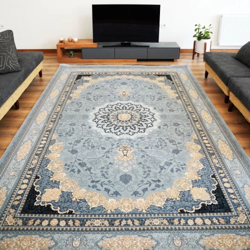 فرش ماشینی 700 شانه تراکم 2550 طرح آنیسا نقره ای