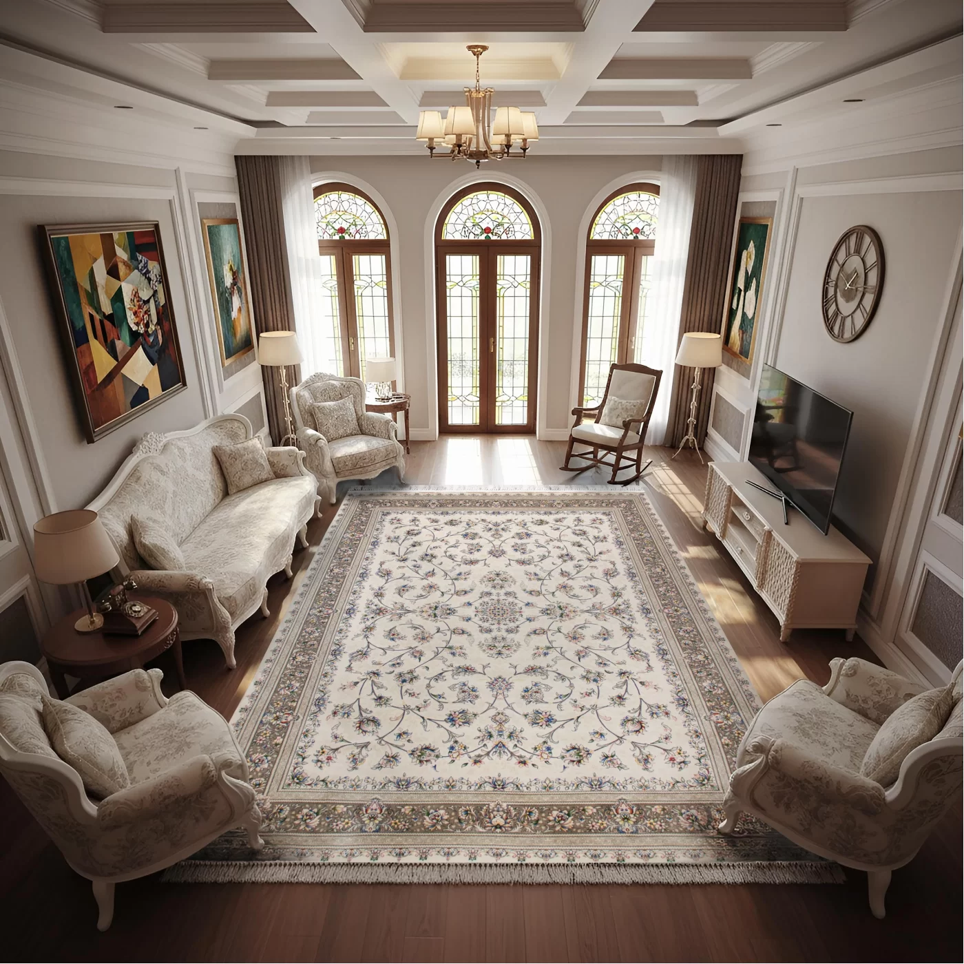 فرش ماشینی 700 شانه تراکم 2550 طرح شاین سفید
