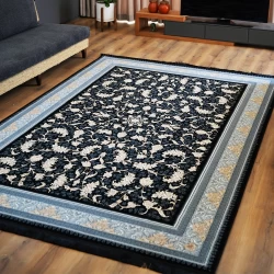 700 reed machine made carpet with a density of 2550 Negar design navy blue - Bazar Rug - 700 Reeds Machine Made Carpet